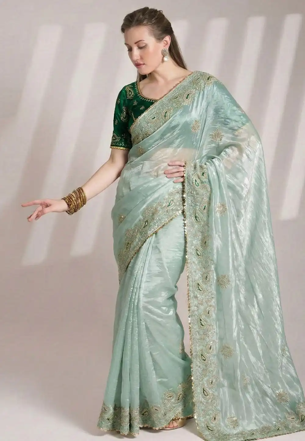 Sea Green Silk Saree With Blouse 330072