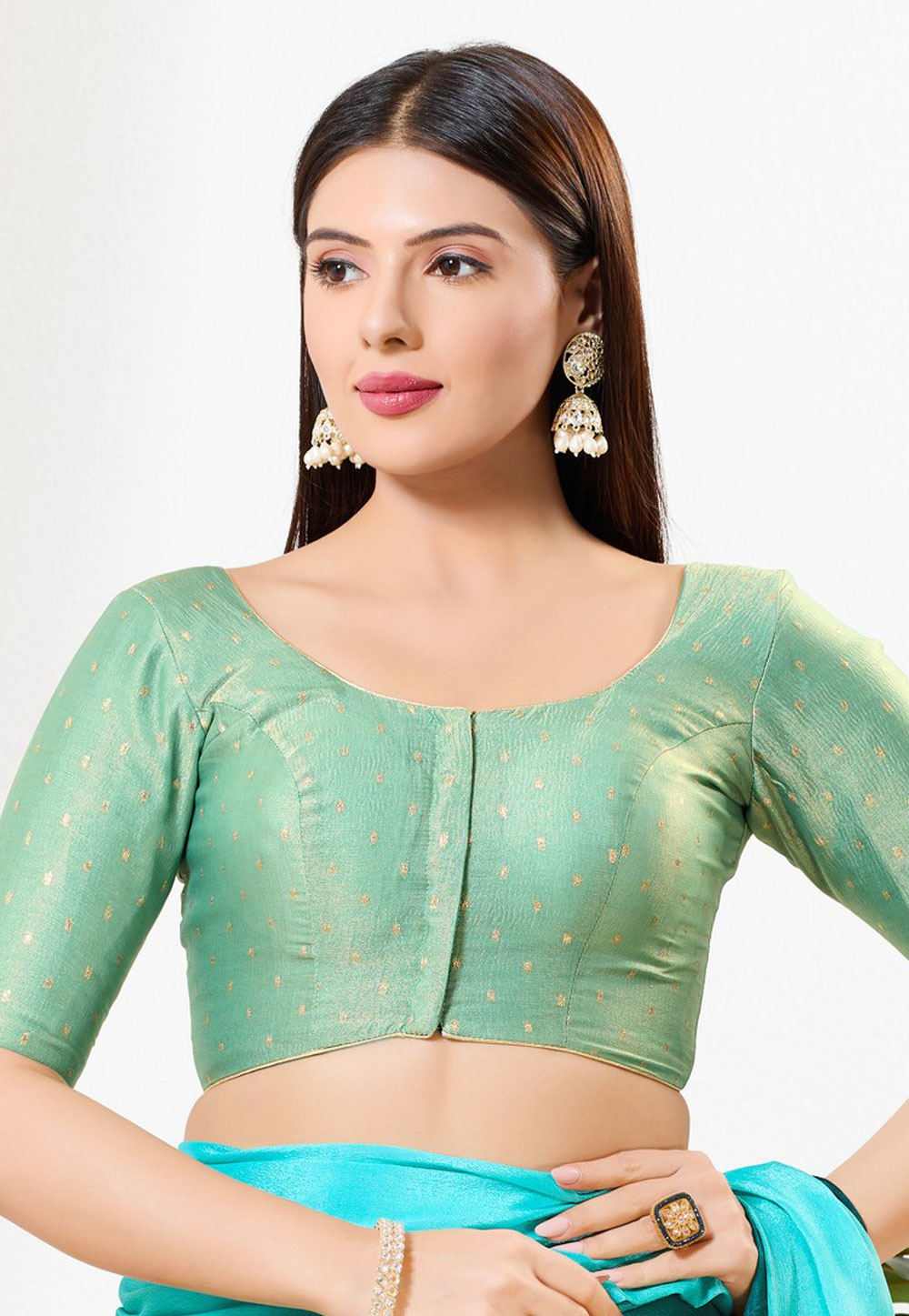 Sea Green Tissue Readymade Blouse 325124