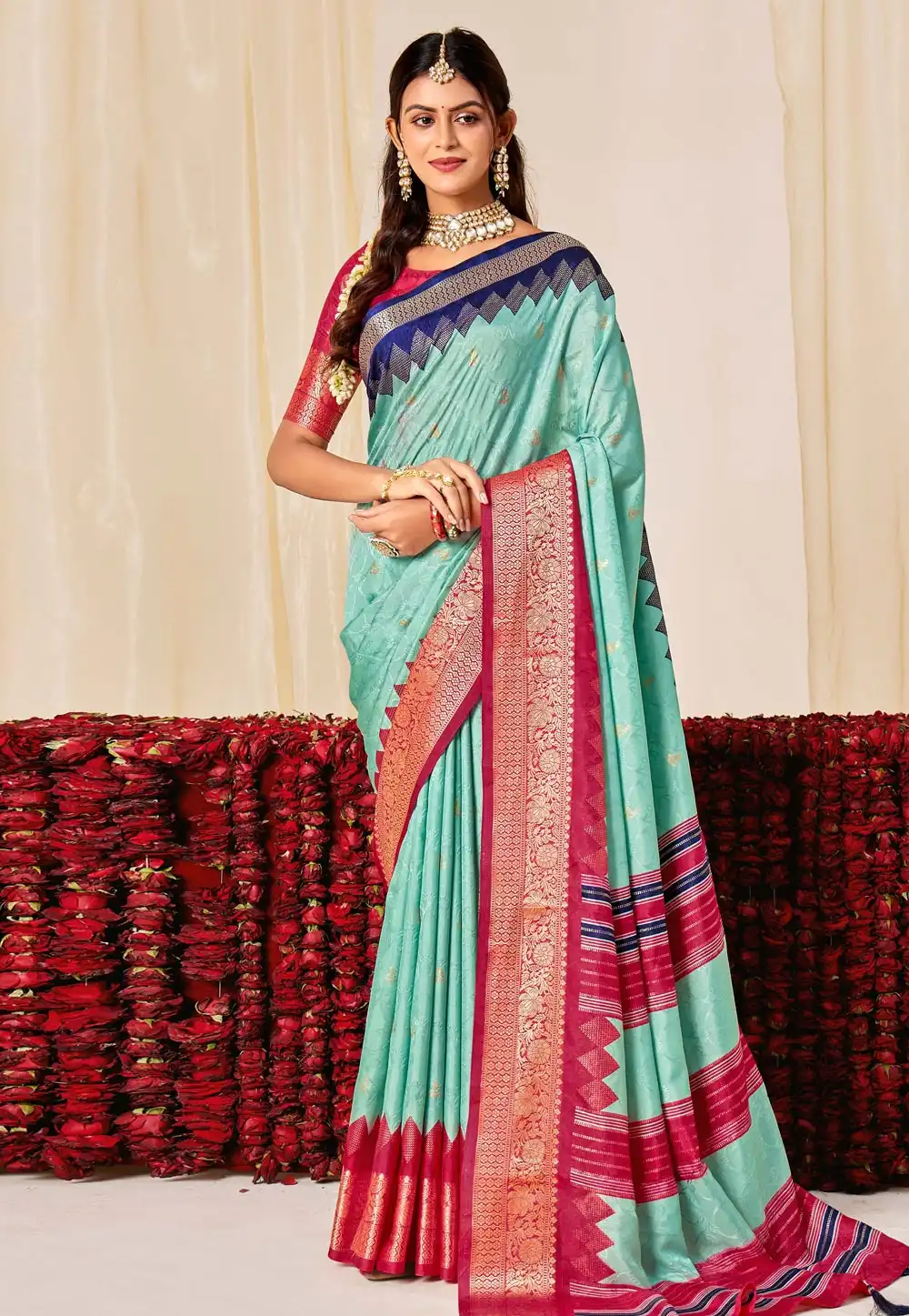 Sea Green Tussar Silk Saree With Blouse 320276