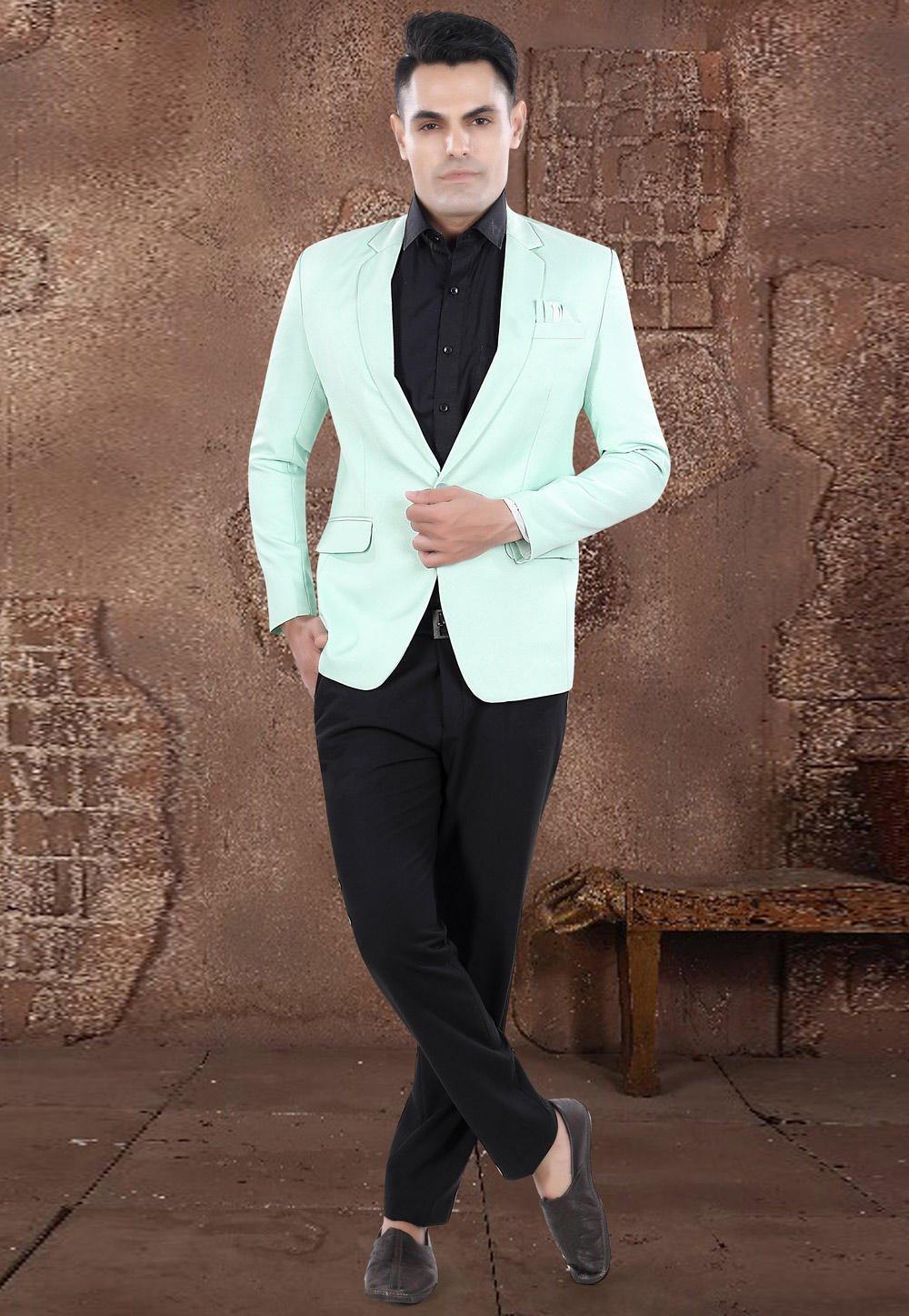 Sea Green Viscose Blazer With Pant 306385