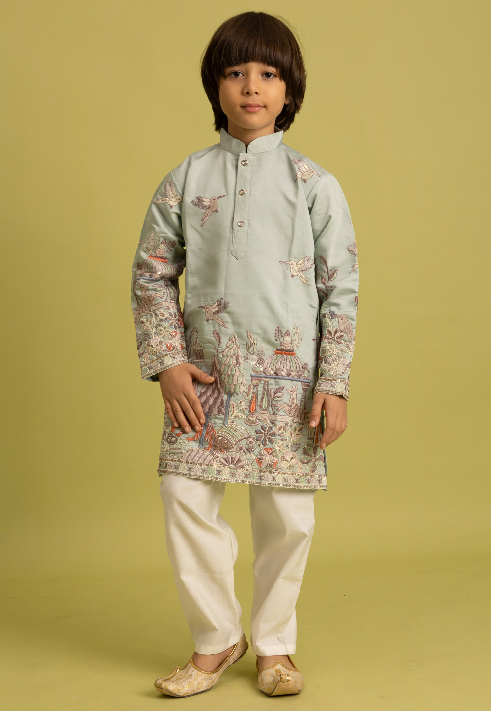 Sea Green Viscose Kids Kurta Pajama 317664