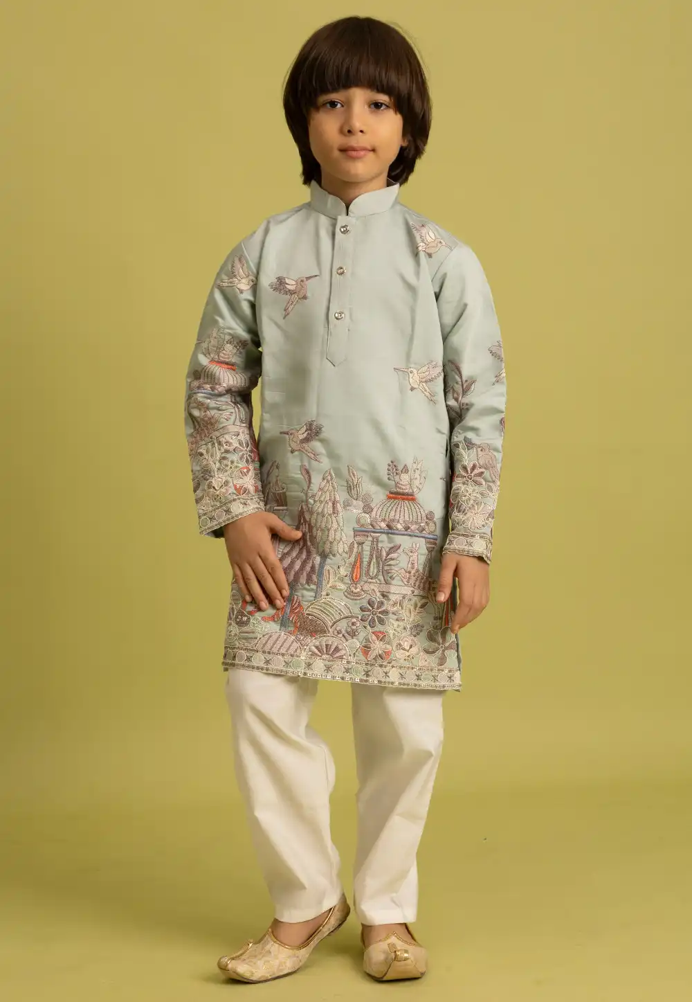 Sea Green Viscose Kids Kurta Pajama 317664