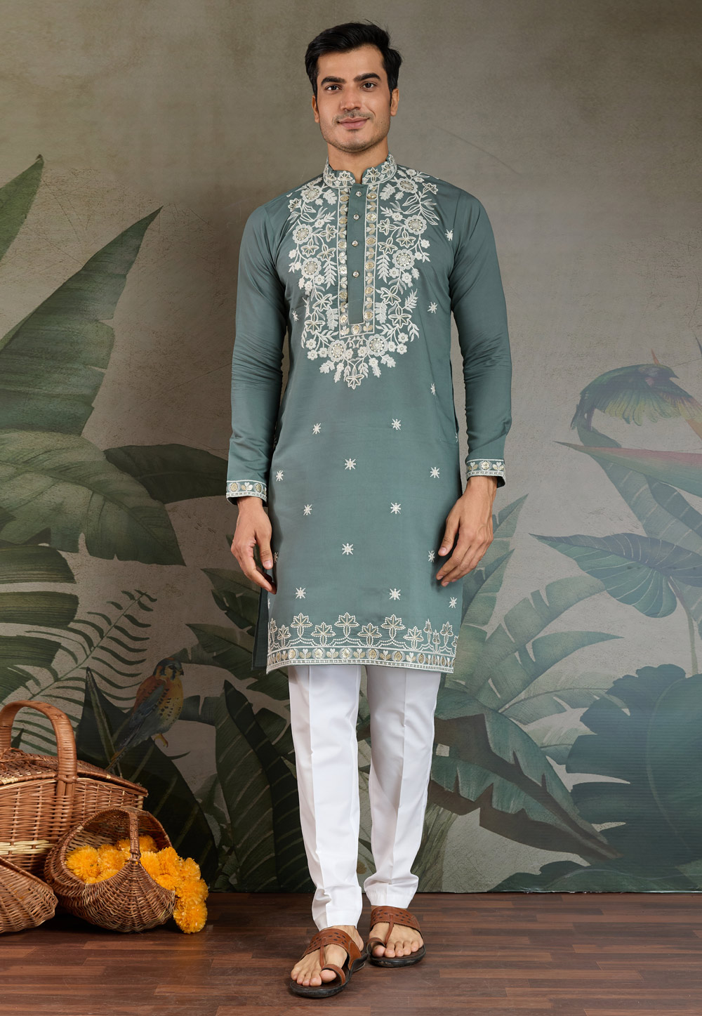 Sea Green Viscose Kurta Pajama 311862