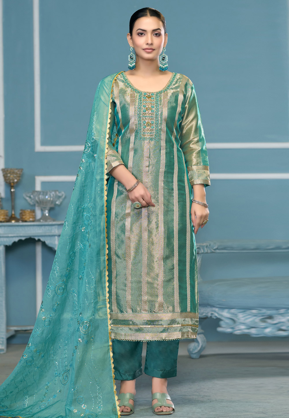 Sea Green Viscose Pakistani Suit 306828