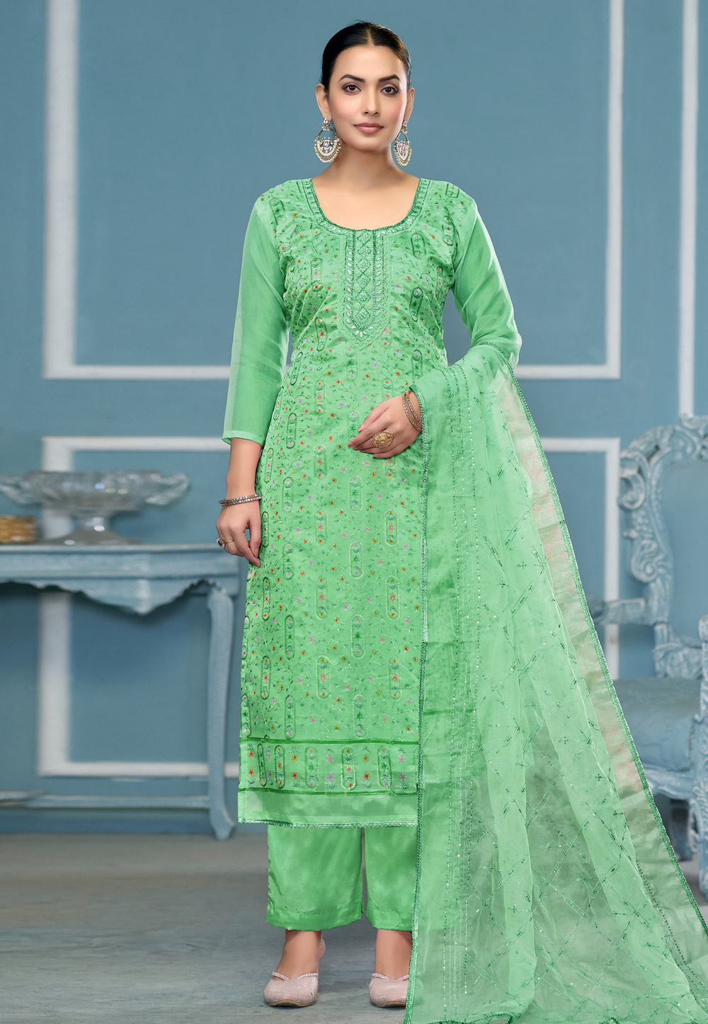 Sea Green Viscose Pakistani Suit 307277
