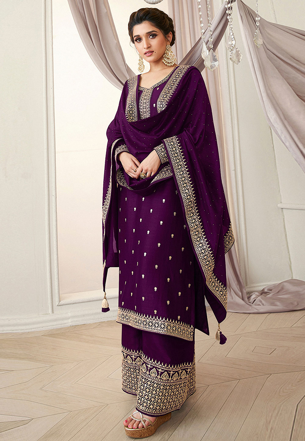 Purple Silk Kameez With Palazzo 238333