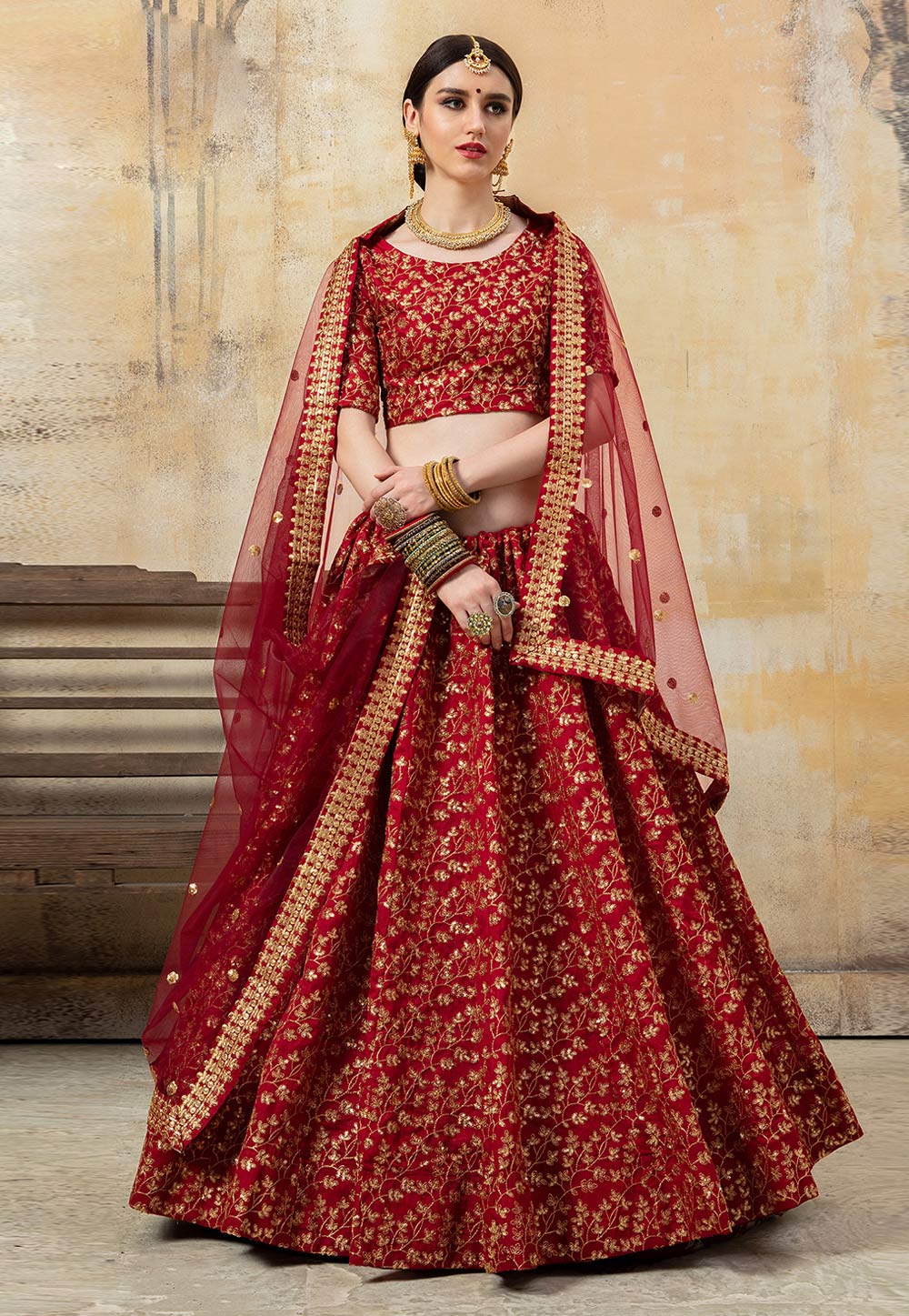 Maroon Art Silk Bridal Lehenga Choli 190000
