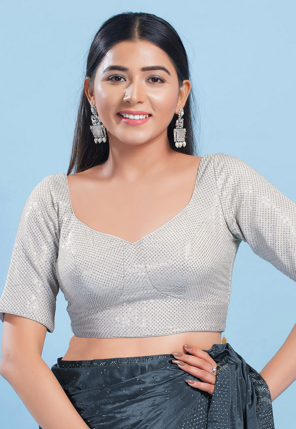 Silver Silk Readymade Blouse 325115