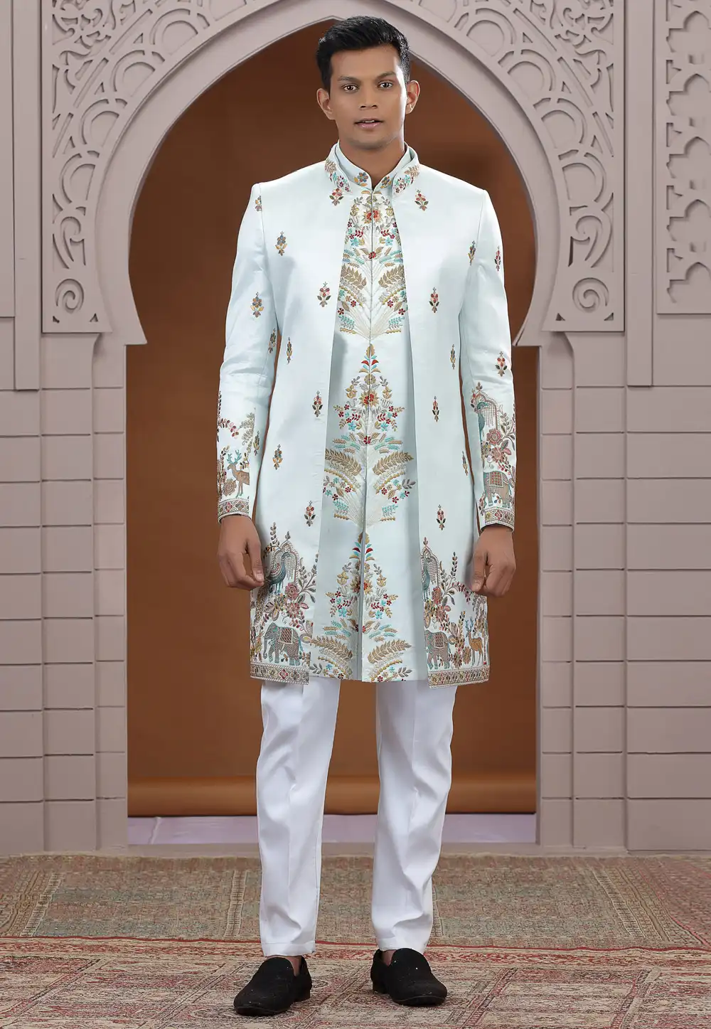 Sky Blue Art Silk Indo Western Suit 319024