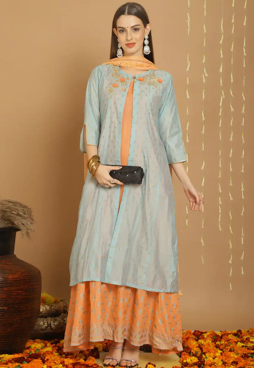 Sky Blue Art Silk Jacket Style Suit 288001
