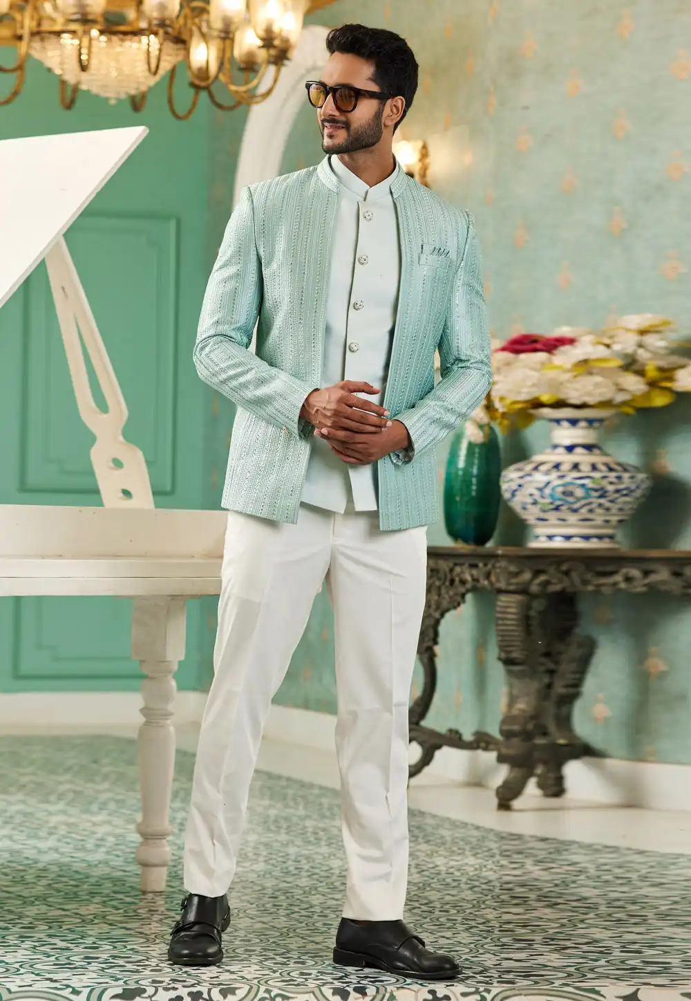 Sky Blue Art Silk Jodhpuri Suit 278288