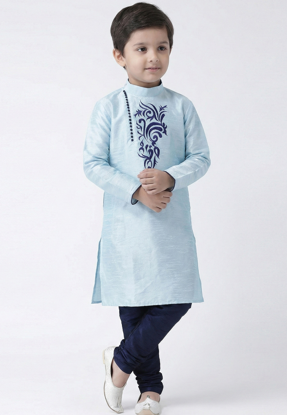 Sky Blue Art Silk Kids Kurta Pajama 324579