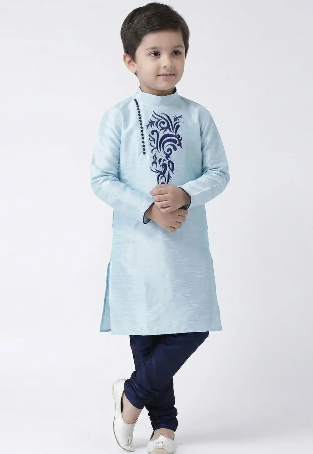 Sky Blue Art Silk Kids Kurta Pajama 324579