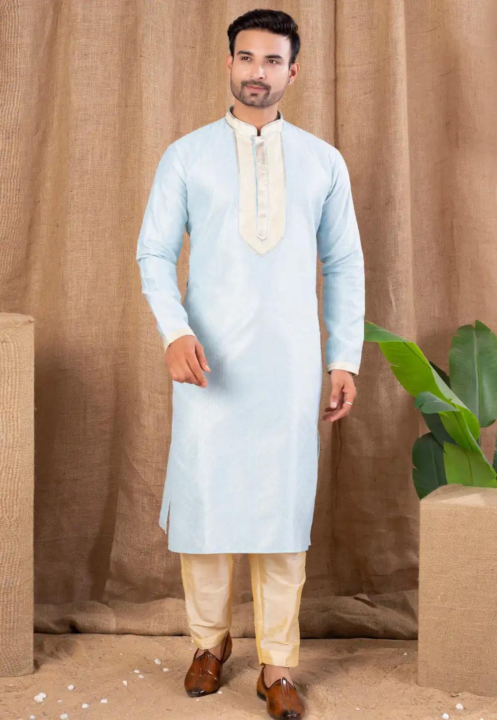 Sky Blue Art Silk Kurta Pajama 316433