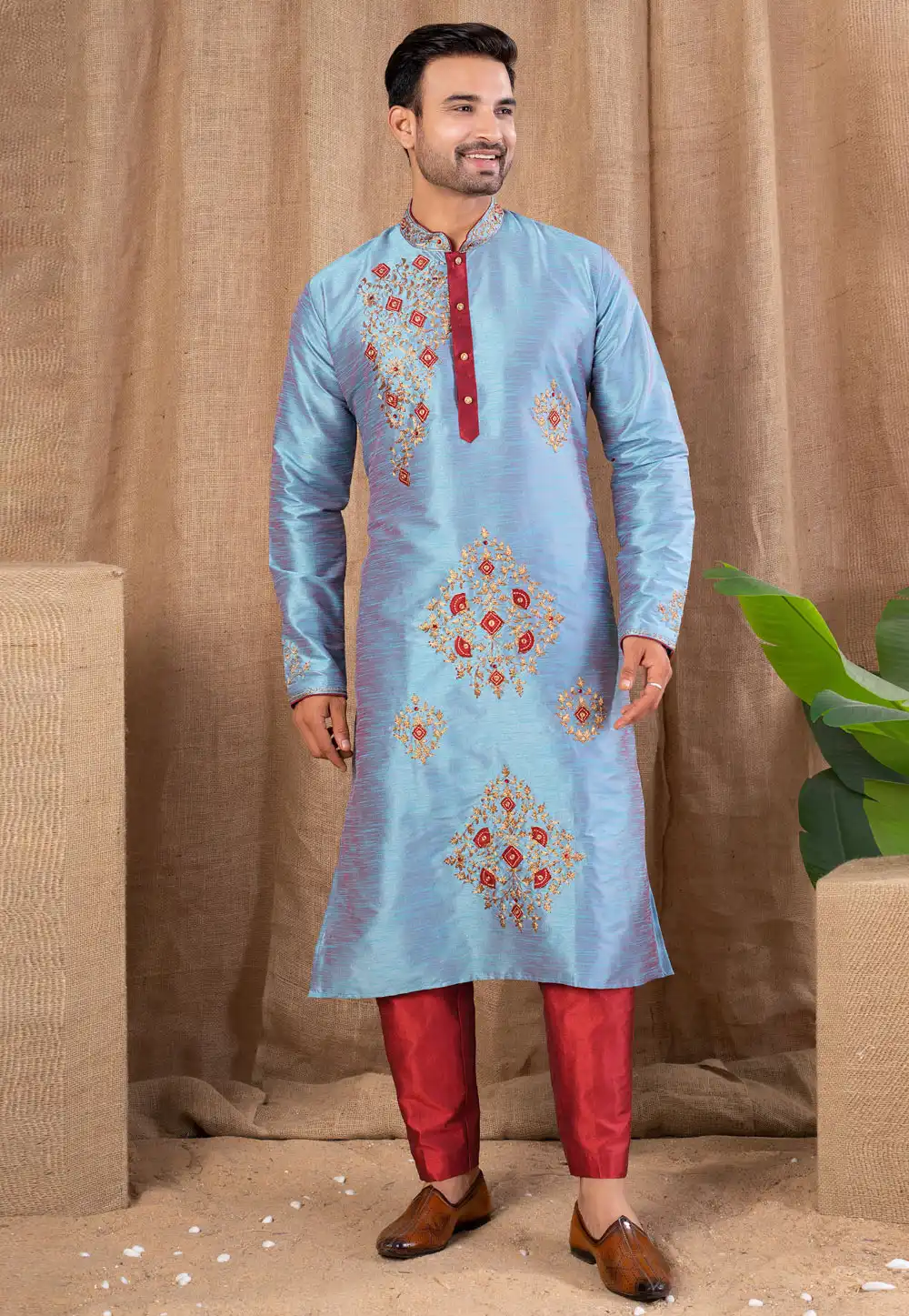 Sky Blue Art Silk Kurta Pajama 316440