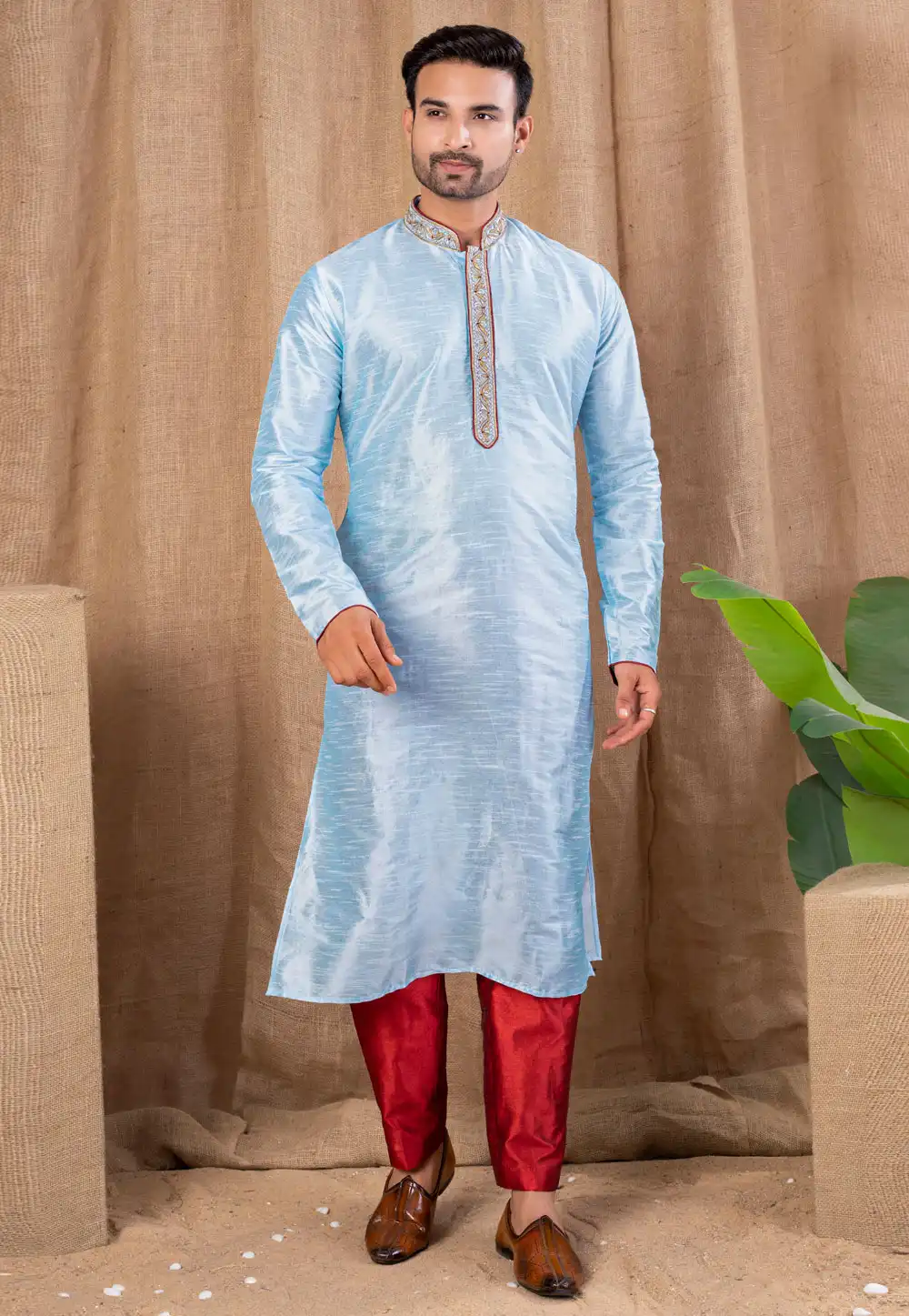 Sky Blue Art Silk Kurta Pajama 316442