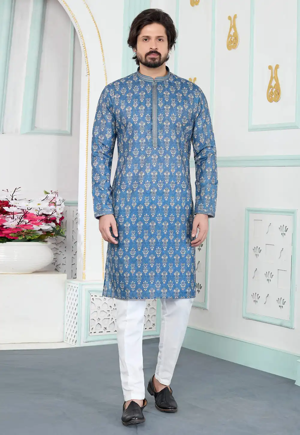 Sky Blue Art Silk Kurta Pajama 323408