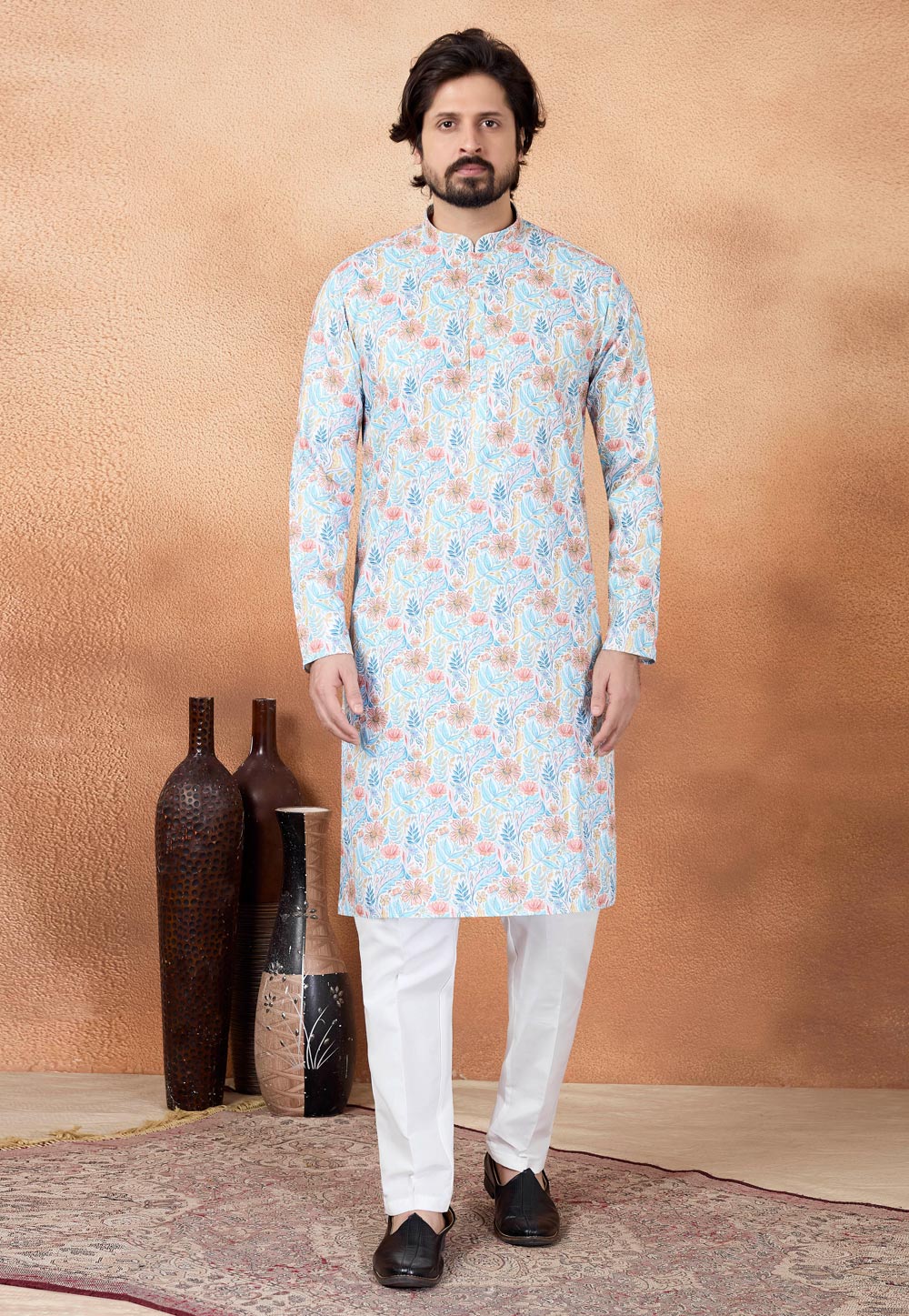 Sky Blue Art Silk Kurta Pajama 323414