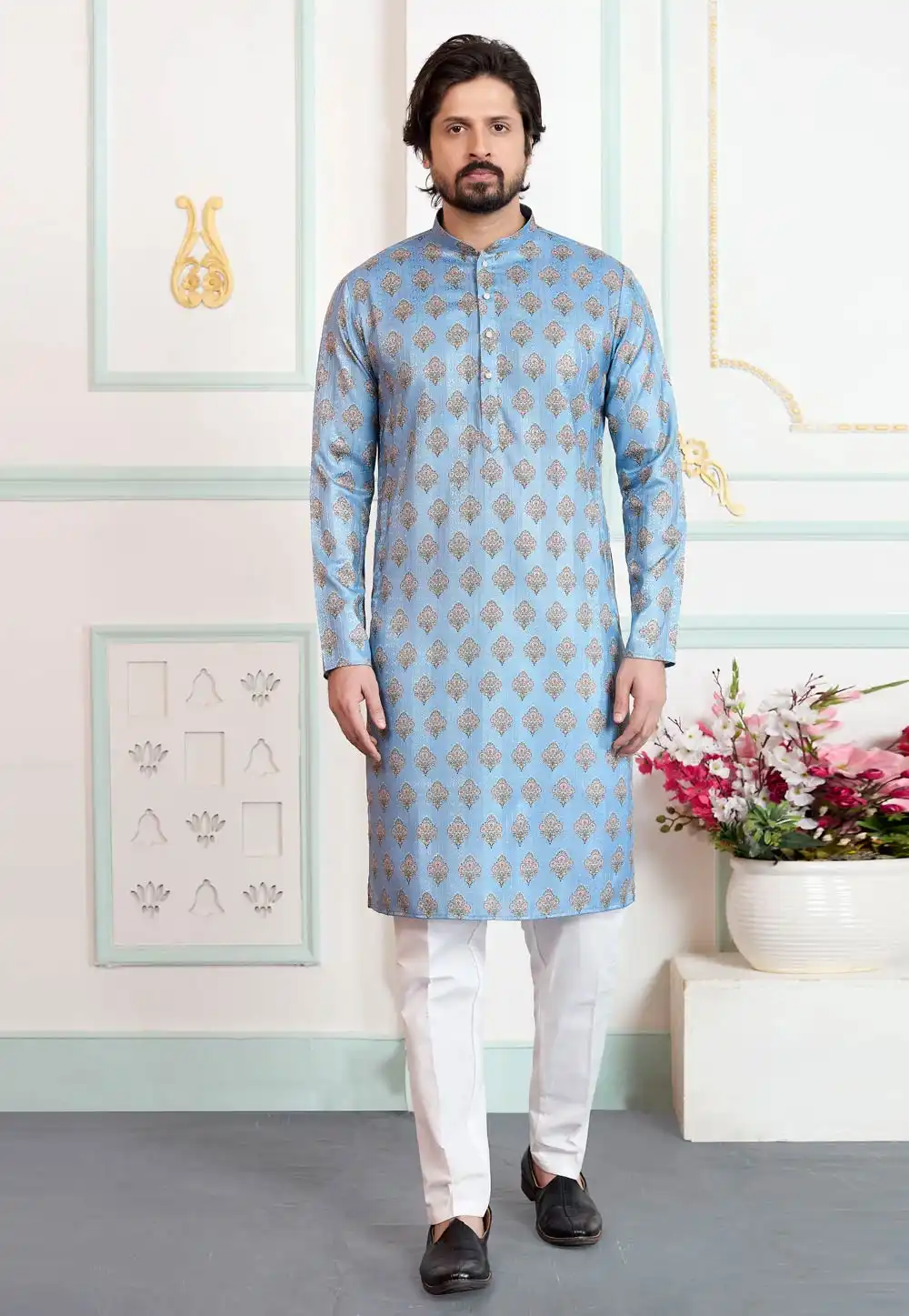 Sky Blue Art Silk Kurta Pajama 323419