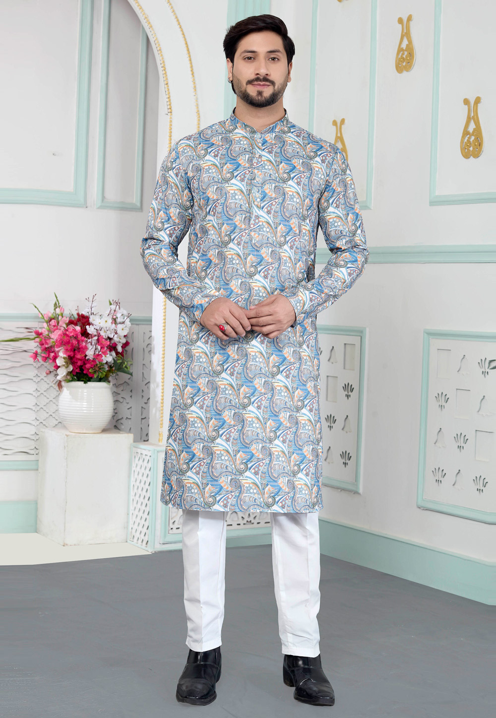 Sky Blue Art Silk Kurta Pajama 323422