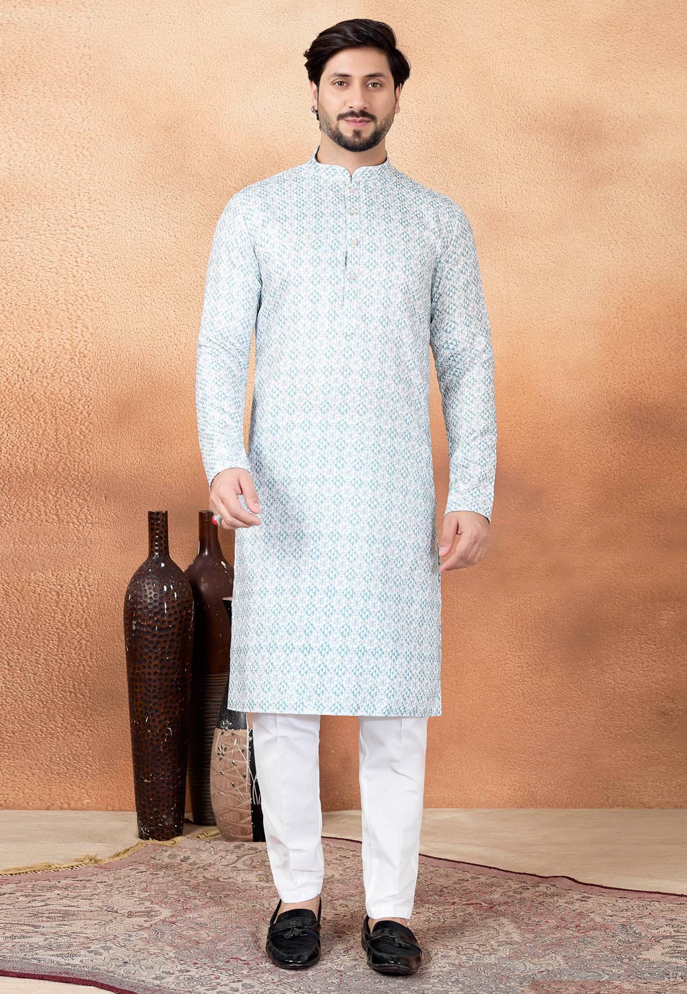 Sky Blue Art Silk Kurta Pajama 323424