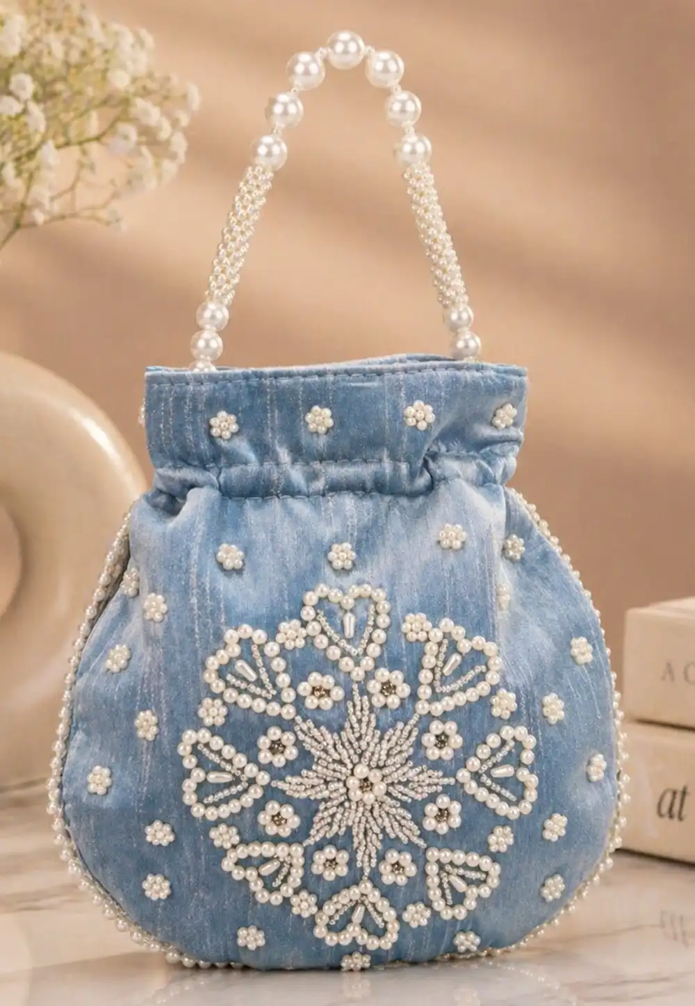 Sky Blue Art Silk Potli Bags 329282