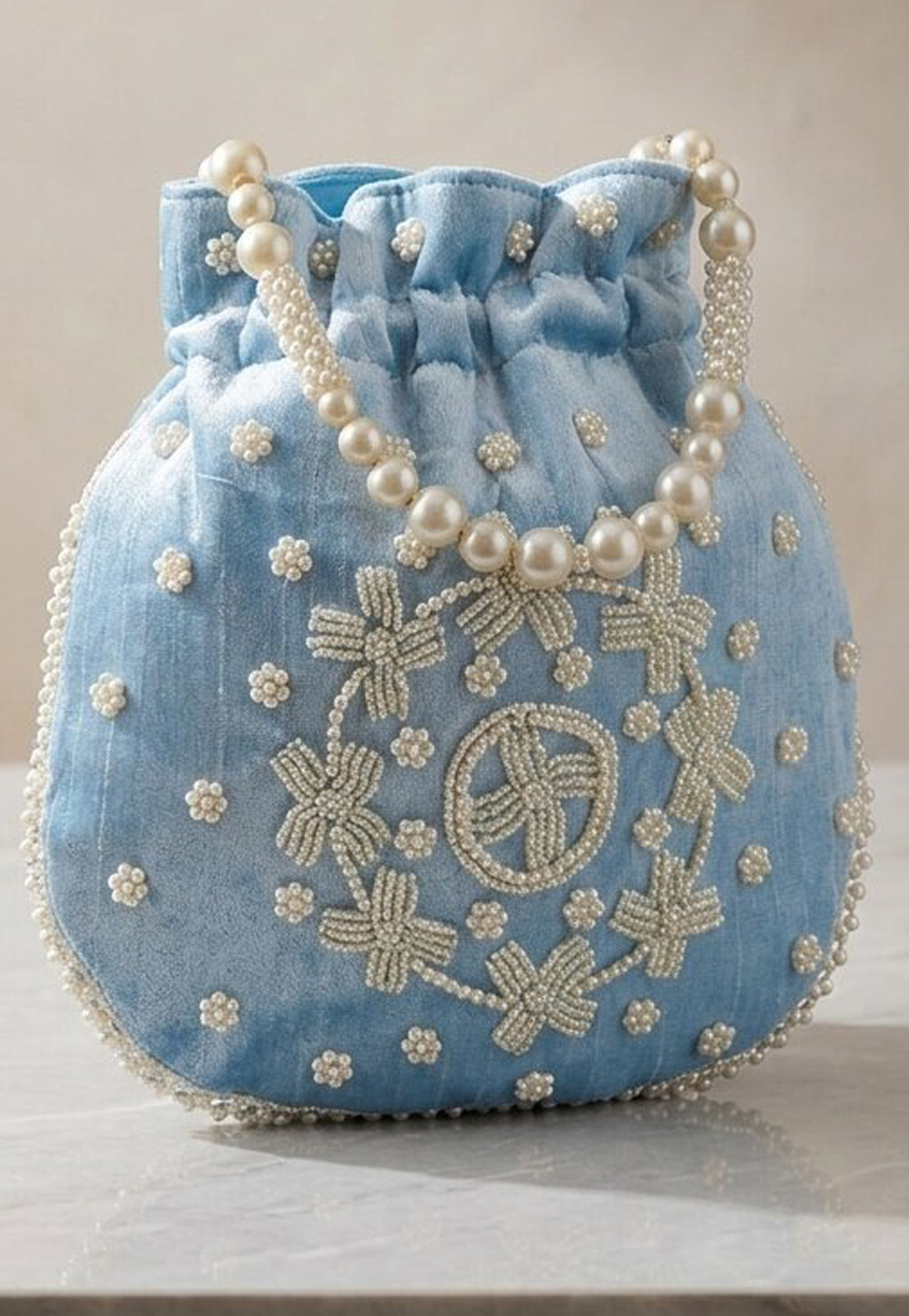 Sky Blue Art Silk Potli Bags 329296