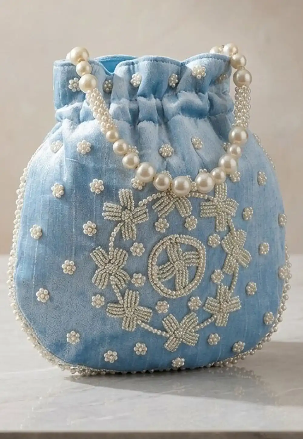 Sky Blue Art Silk Potli Bags 329296