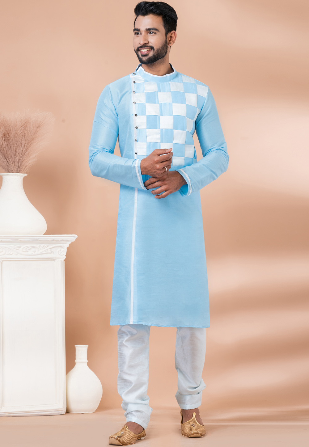 Sky Blue Banarasi Kurta Pajama 282586