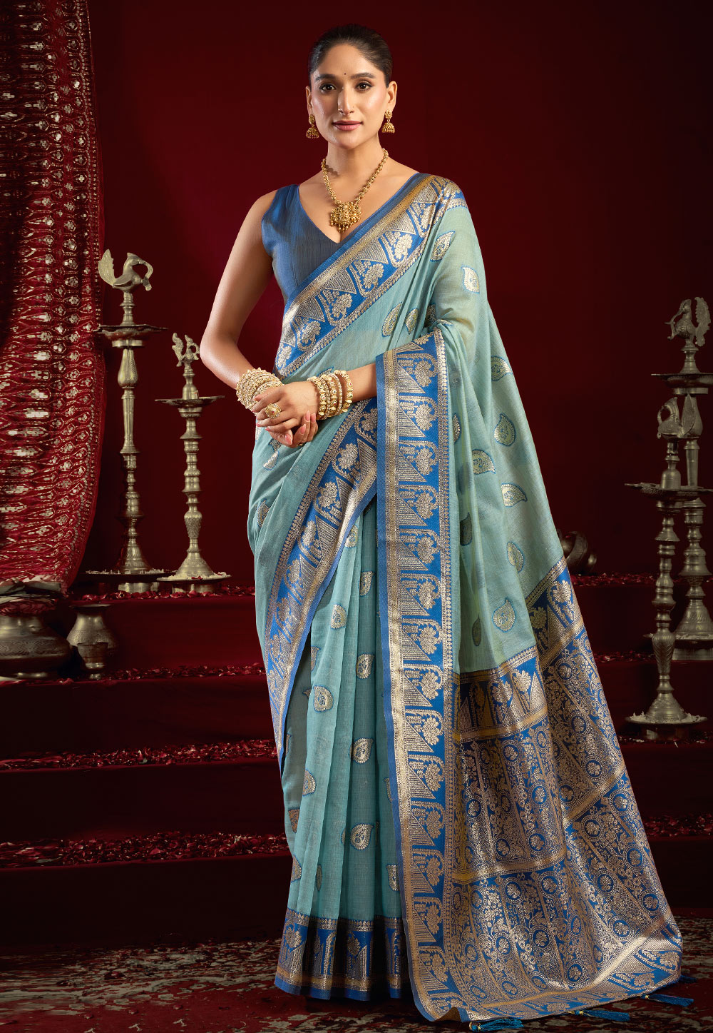 Sky Blue Banarasi Saree 320631