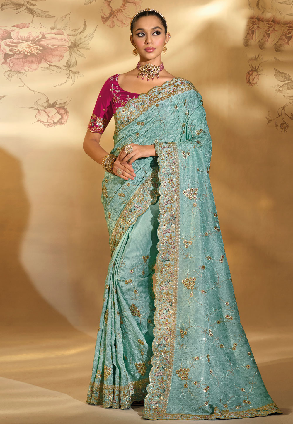 Sky Blue Banarasi Saree 318212