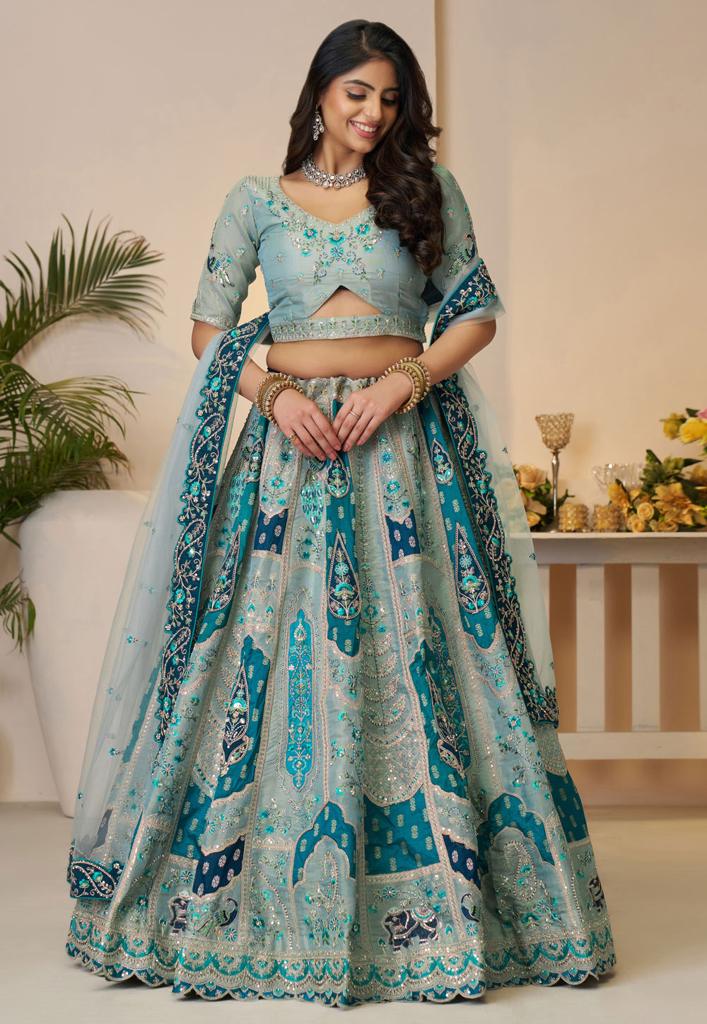 Sky Blue Banarasi Silk Lehenga Choli 309031
