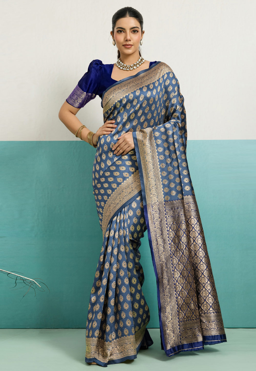 Sky Blue Banarasi Silk Saree 325238