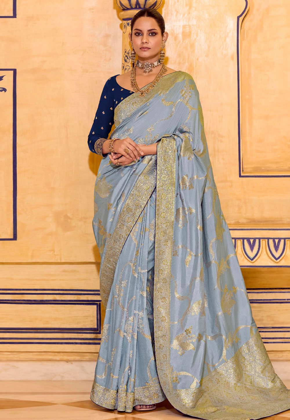 Sky Blue Banarasi Silk Saree 320146