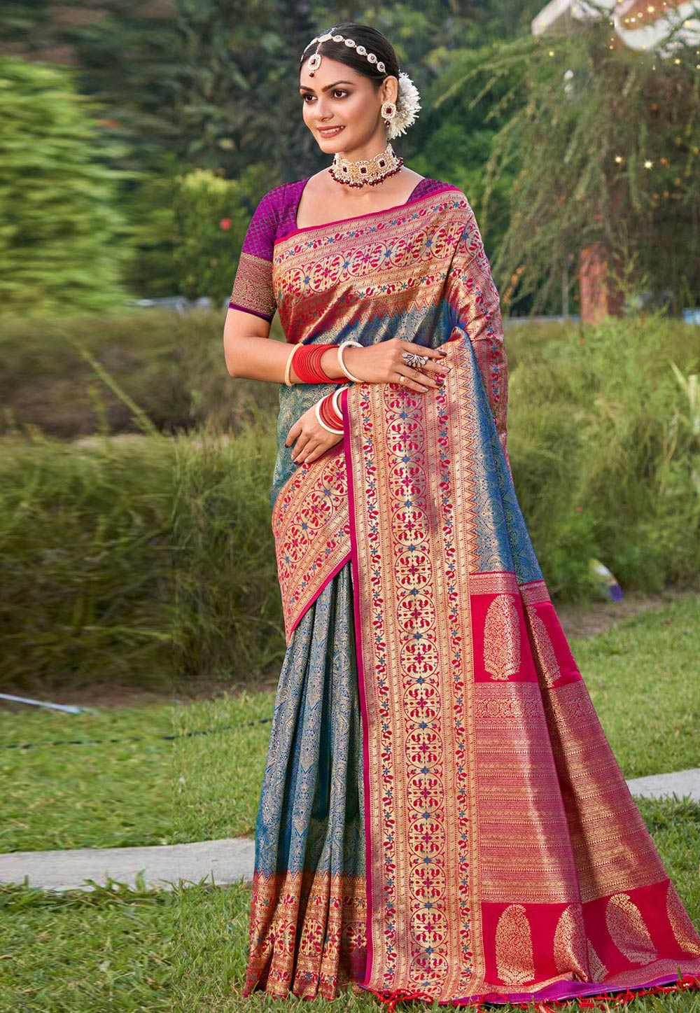 Sky Blue Banarasi Silk Saree 324232