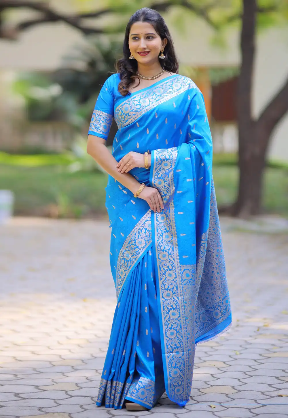 Sky Blue Banarasi Silk Saree 328074
