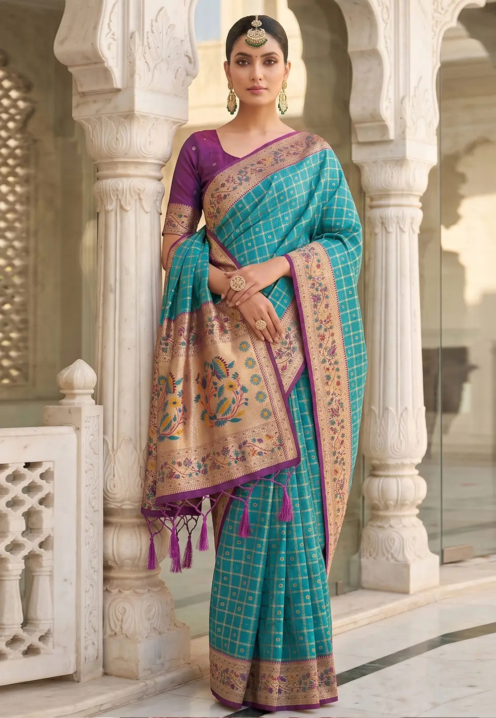 Sky Blue Banarasi Silk Saree With Blouse 331275