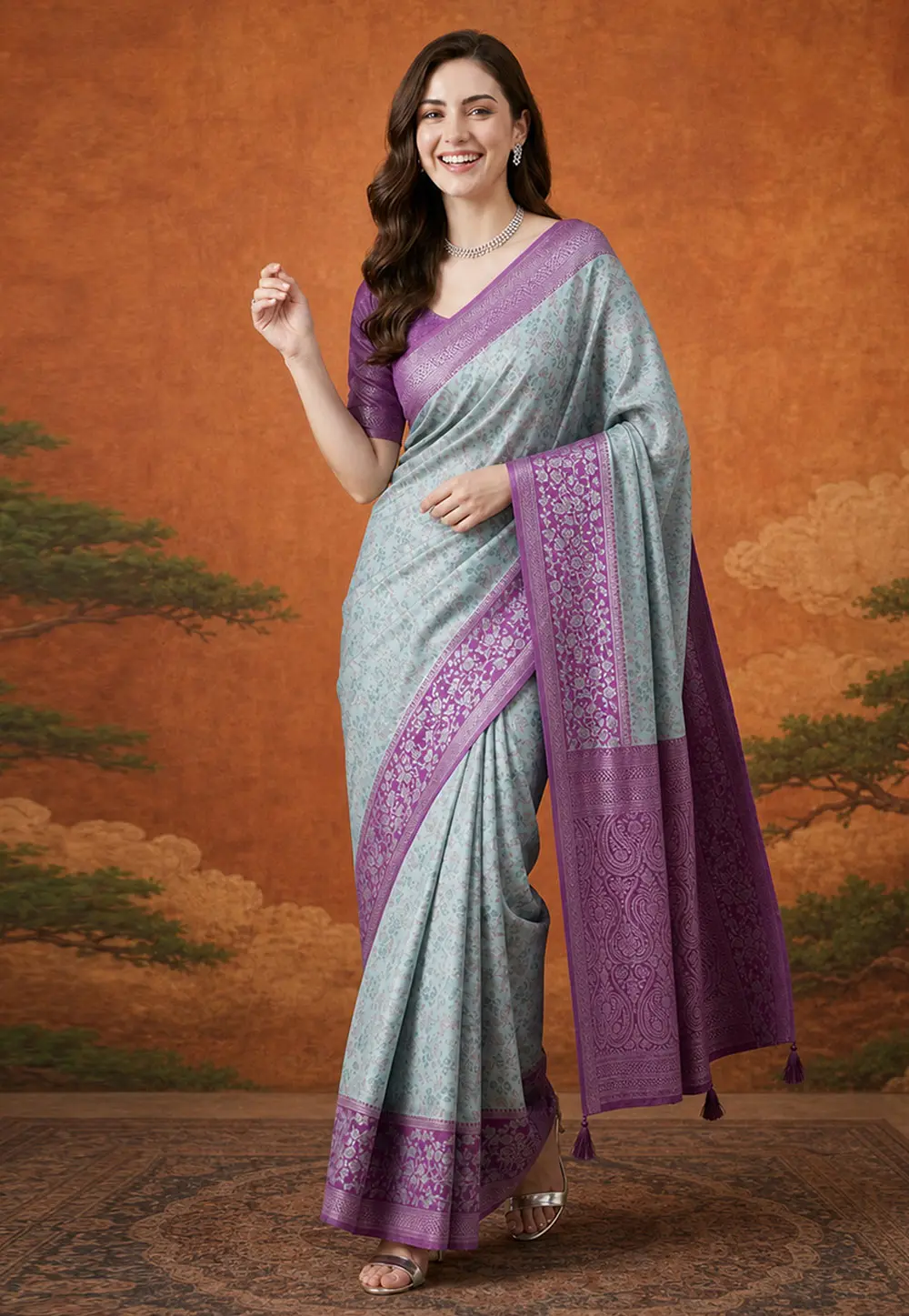 Sky Blue Banarasi Silk Saree With Blouse 331713