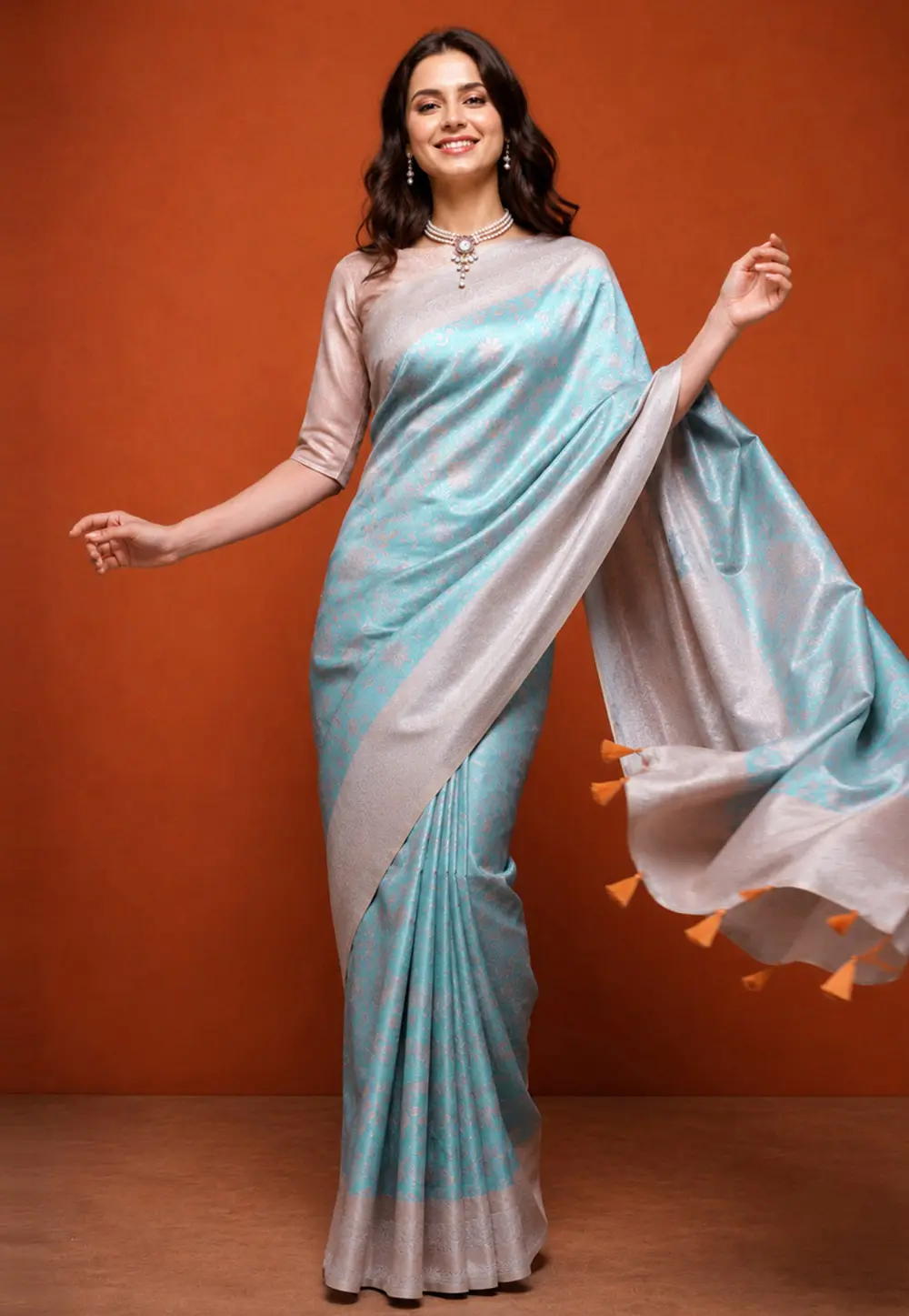 Sky Blue Banarasi Silk Saree With Blouse 331717