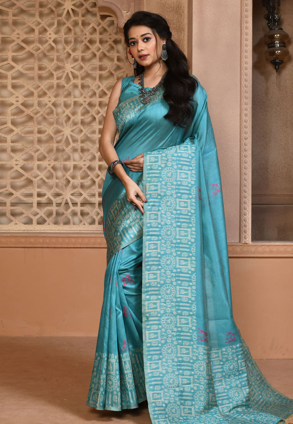 Sky Blue Banglori Silk Saree With Blouse 320003