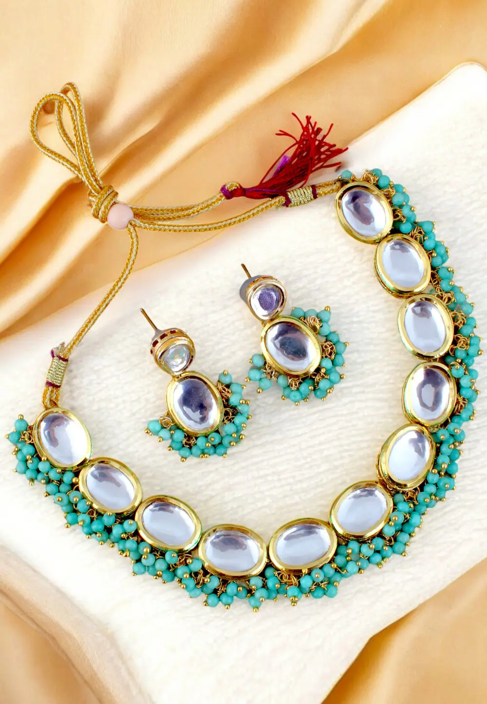 Sky Blue Brasso Necklace With Earrings 331374
