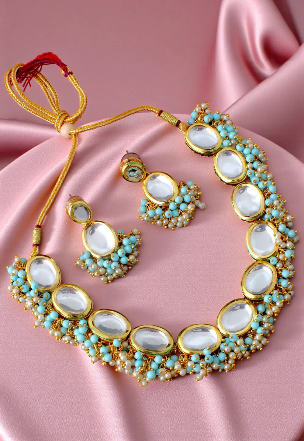 Sky Blue Brasso Necklace With Earrings 331380