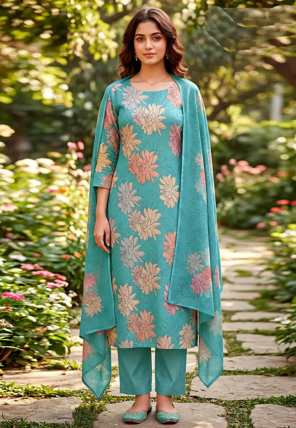 Sky Blue Cambric Cotton Pakistani Suit 328319