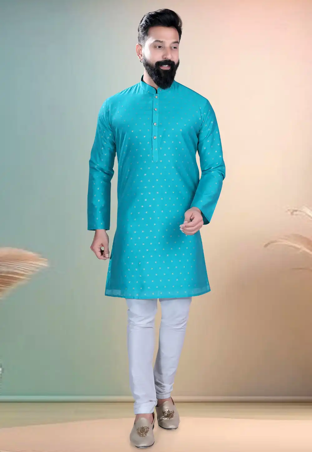 Sky Blue Chanderi Kurta Pajama 318621