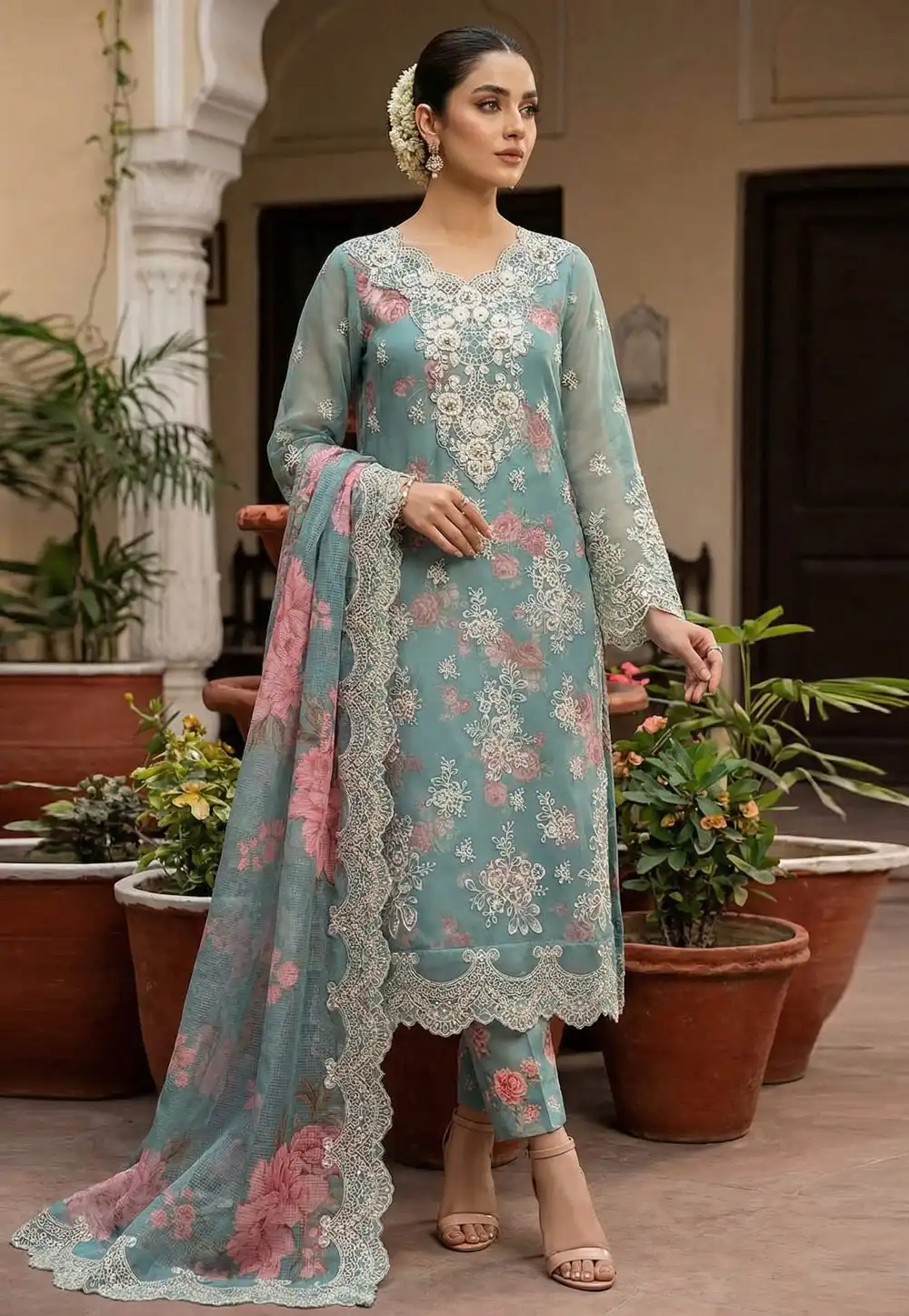 Sky Blue Chiffon Pakistani Suit 327318