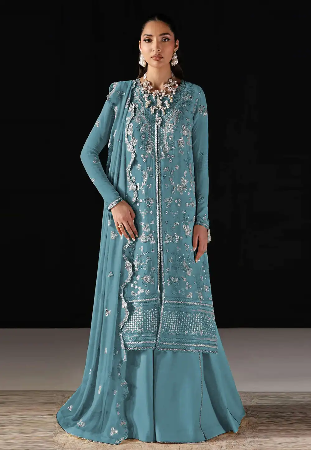 Sky Blue Chiffon Palazzo Suit 327400