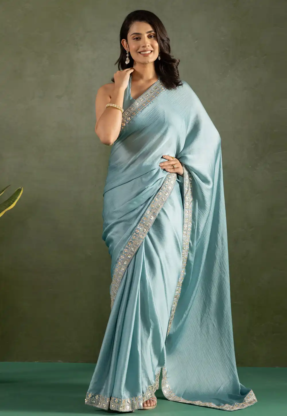 Sky Blue Chiffon Saree With Blouse 311573