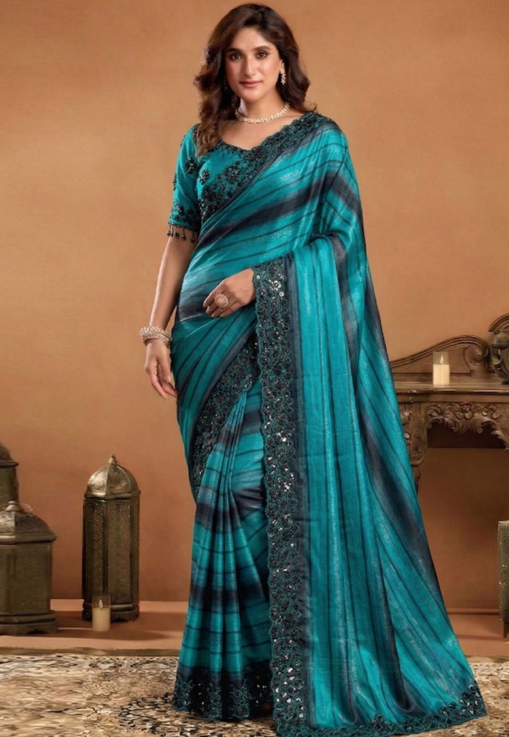 Sky Blue Chiffon Saree With Blouse 330061