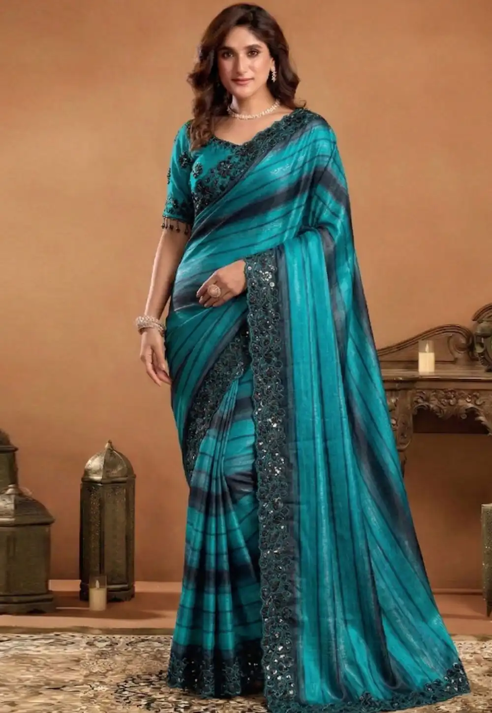 Sky Blue Chiffon Saree With Blouse 330061