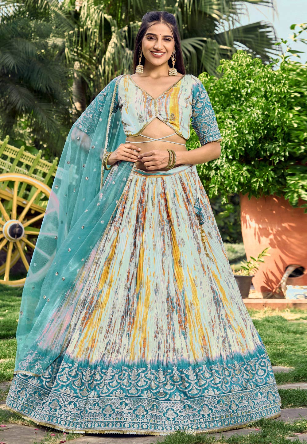 Sky Blue Chinon Circular Lehenga Choli 284837